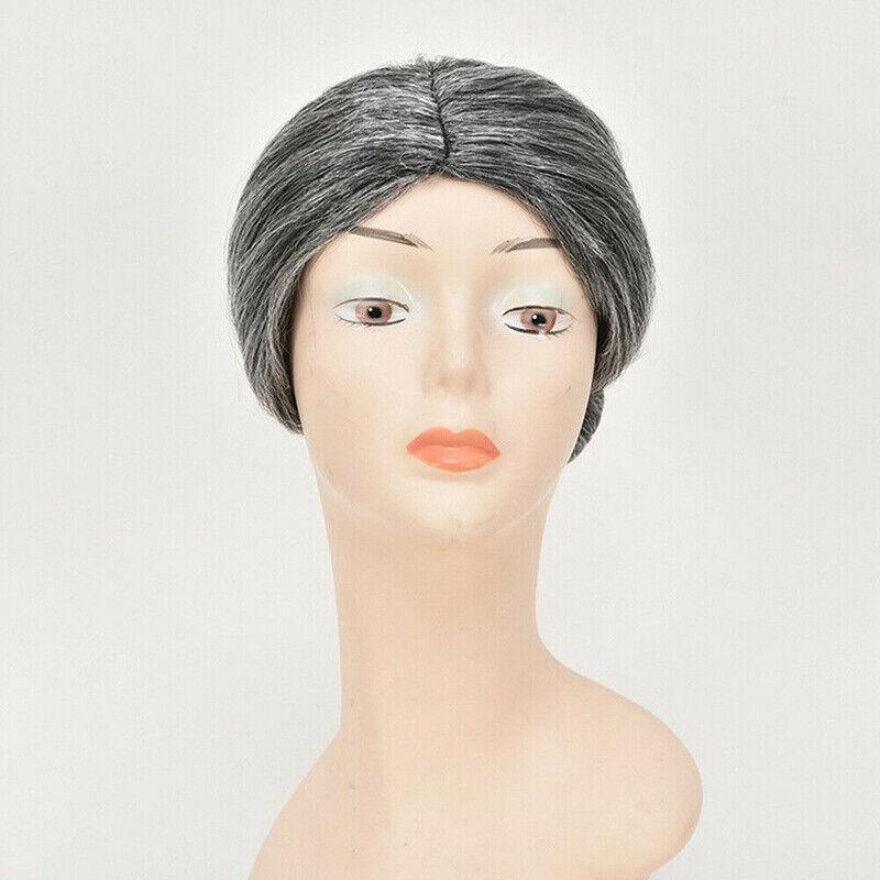 Grandma Wig Old Lady Woman Grey Silver Granny Mother Dress Up Costume Part AU - Aimall