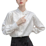 Ivory Floral Long-Sleeved Chinese Style Shirt