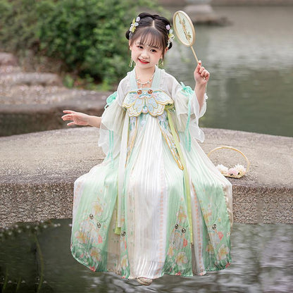 Pastel Floral Hanfu for Kids - Tang Dynasty Elegance