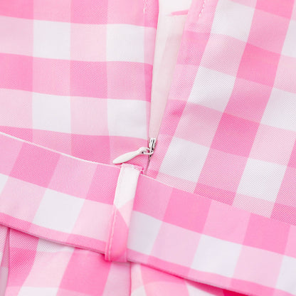 Barbie Cosplay Adult Pink Gingham Summer Dress Set