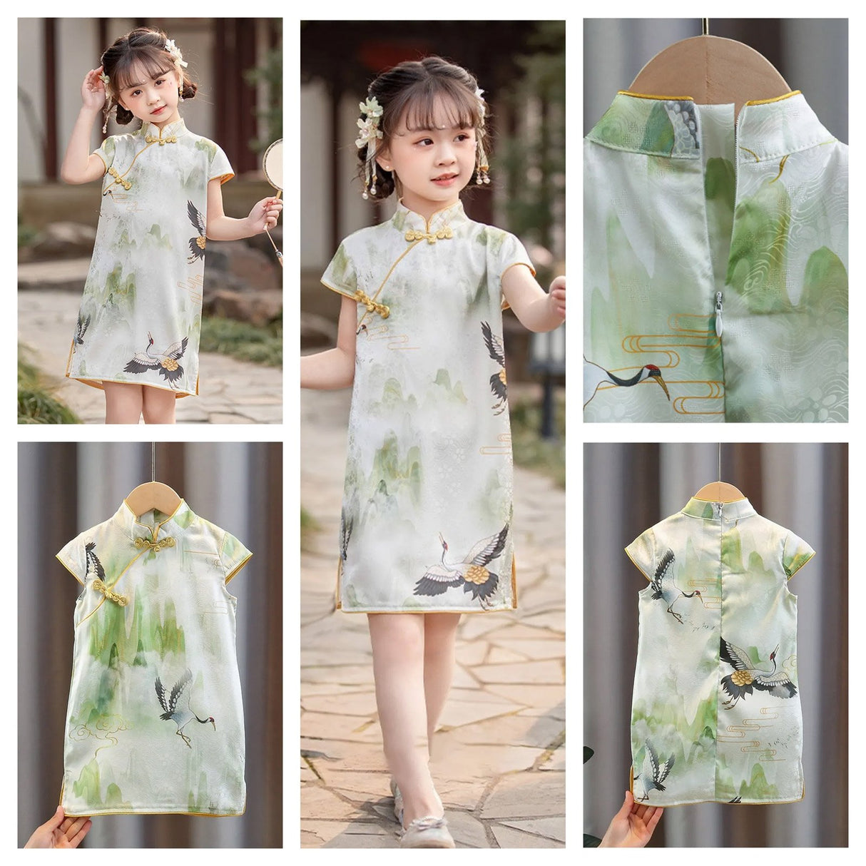 Traditional Chinese Cheongsam for Girls - Qipao Dress with Crane Motifs