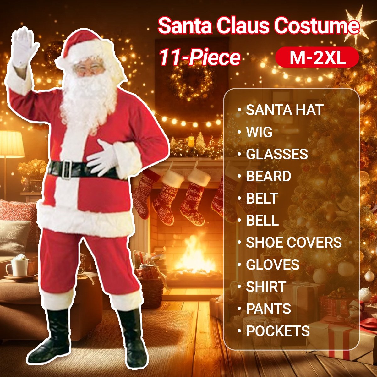 Santa Costumes - Deluxe Santa Claus Costume 11-Piece Set