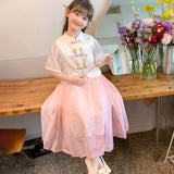 Girls Pink and Green Short Sleeve Hanfu Dress