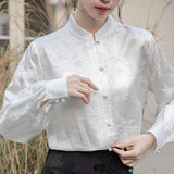 Ivory Floral Long-Sleeved Chinese Style Shirt