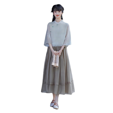 Ivory & Earth Tone New Chinese-Style Cultural Dress Suit