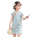 Blossoming Garden Cotton Qipao Dress for Girls with Floral Design