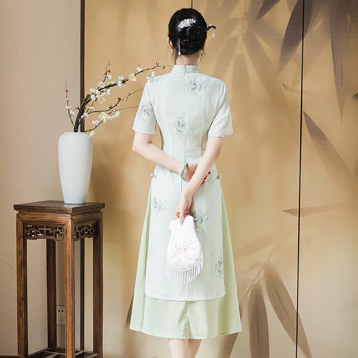 Elegant Floral Cheongsam Dress