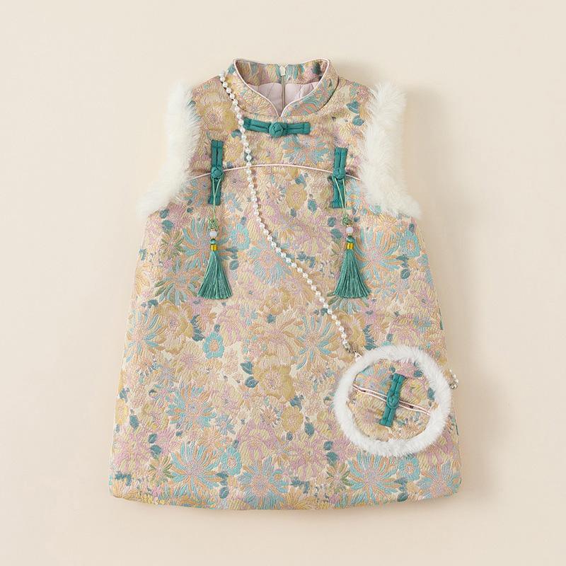 Children's Dress With Buckle And Flush Design National Style - Aimall