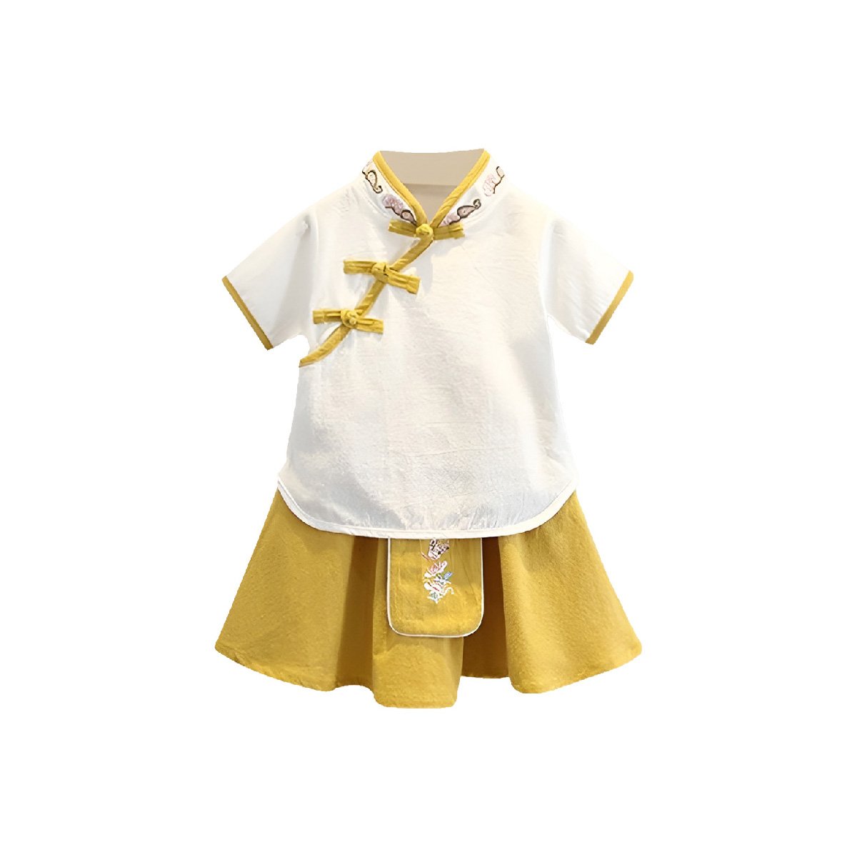 Girls Chinese Style Dress with embroidered traditional two-piece outfit