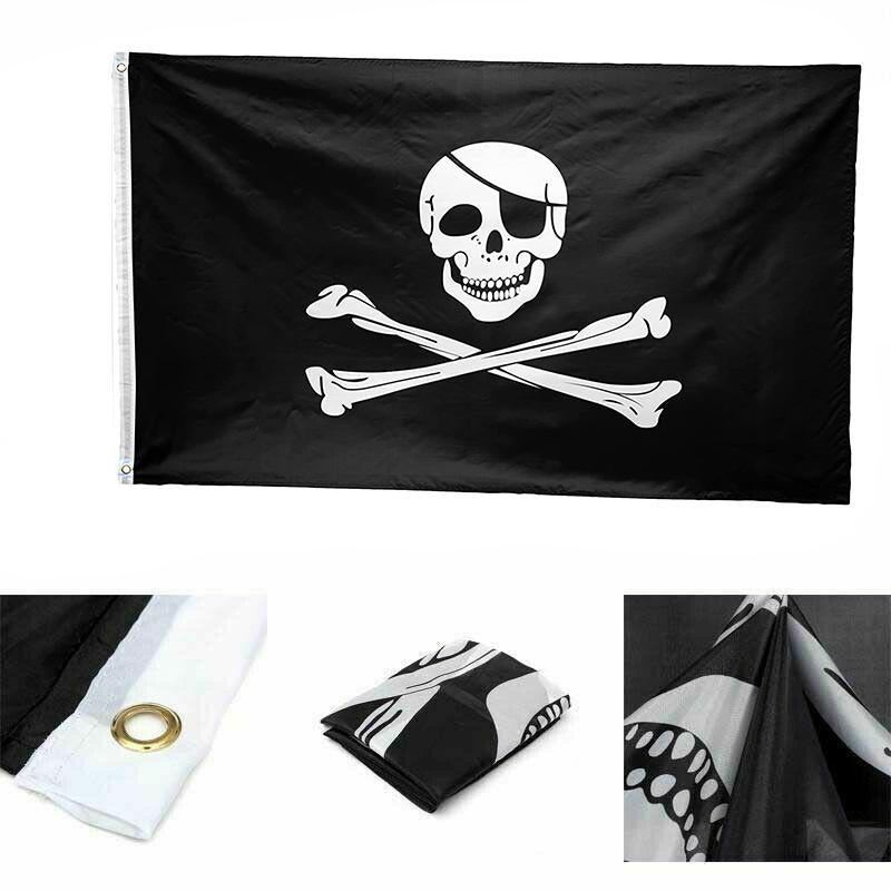 Skull and Crossbones Jolly Roger Pirate Flag Outdoor Banner 90x150cm Crossed - Aimall