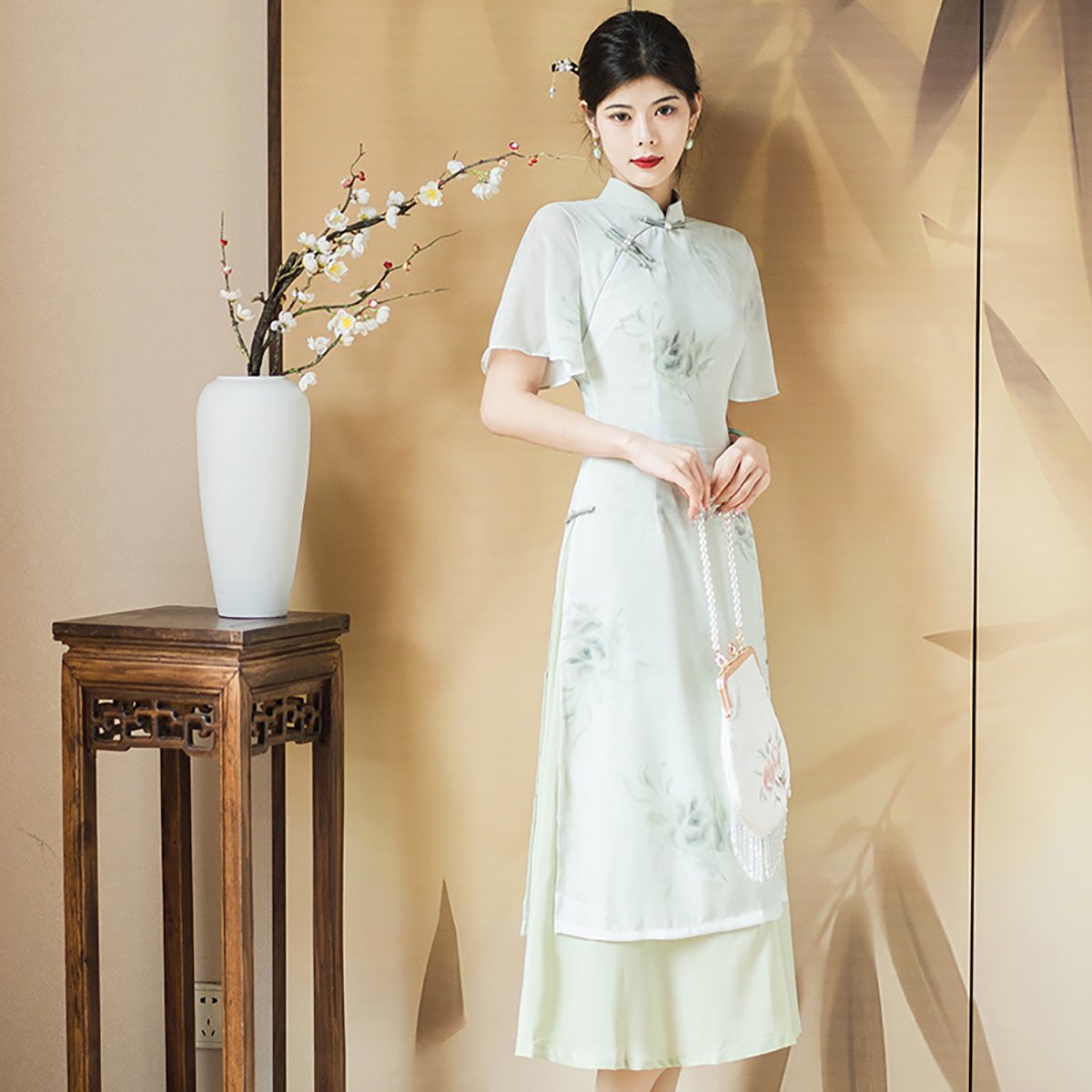Elegant Floral Cheongsam Dress
