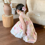 Girls' Floral Two-Piece Cheongsam Dress Set