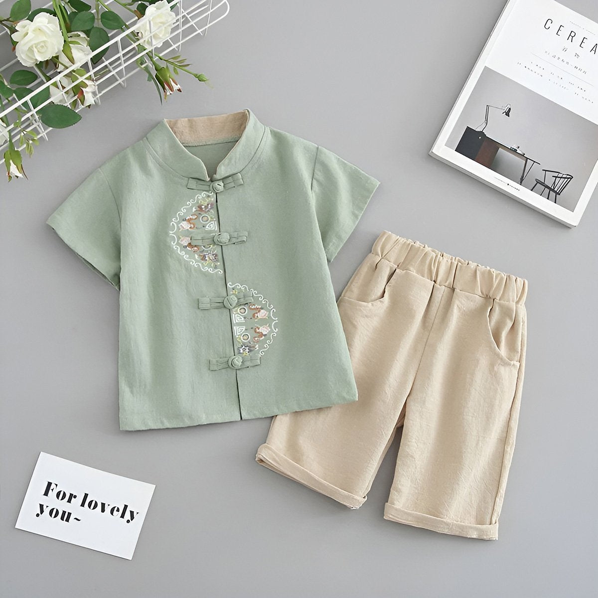 Boys Short Sleeve Hanfu Shorts Two Piece Set