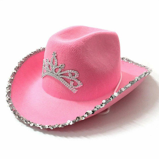 Pink Cowboy Hats With Sequins Feather