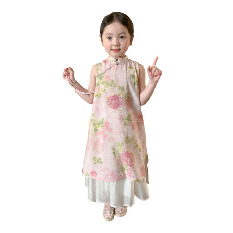 Girls' Floral Two-Piece Cheongsam Dress Set