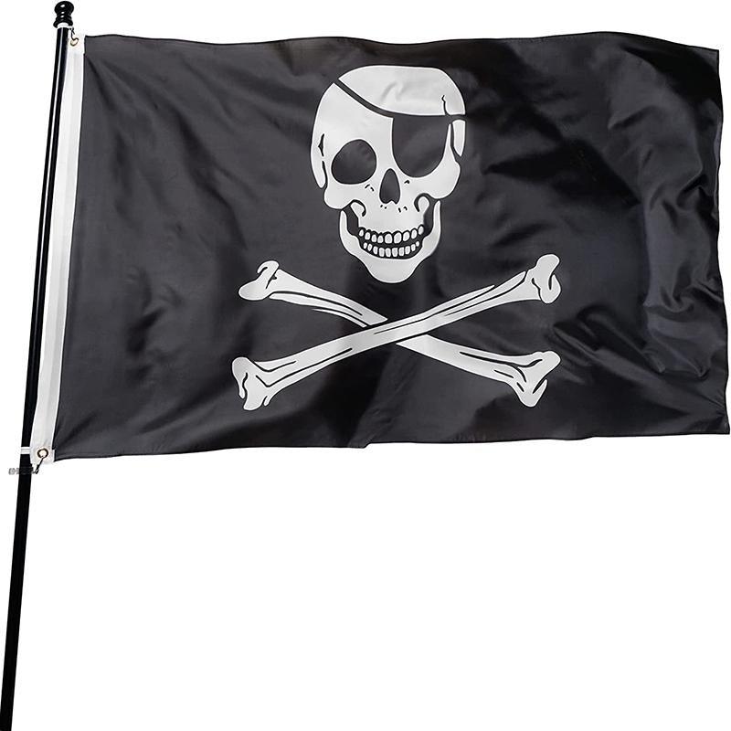 Skull and Crossbones Jolly Roger Pirate Flag Outdoor Banner 90x150cm Crossed - Aimall