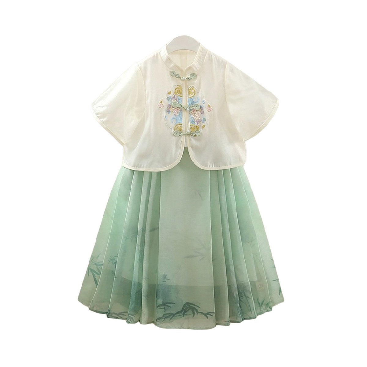 Girls Pink and Green Short Sleeve Hanfu Dress