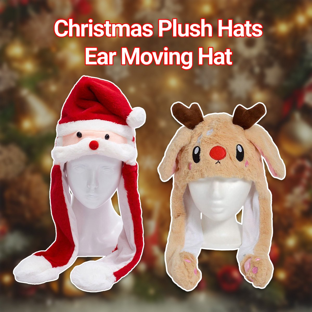 Interactive Christmas Plush Ear Moving Hats