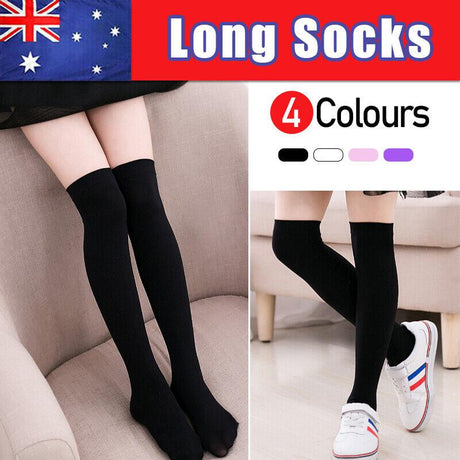 Girls Solid Color Long Socks Over Knee Thigh High Stockings