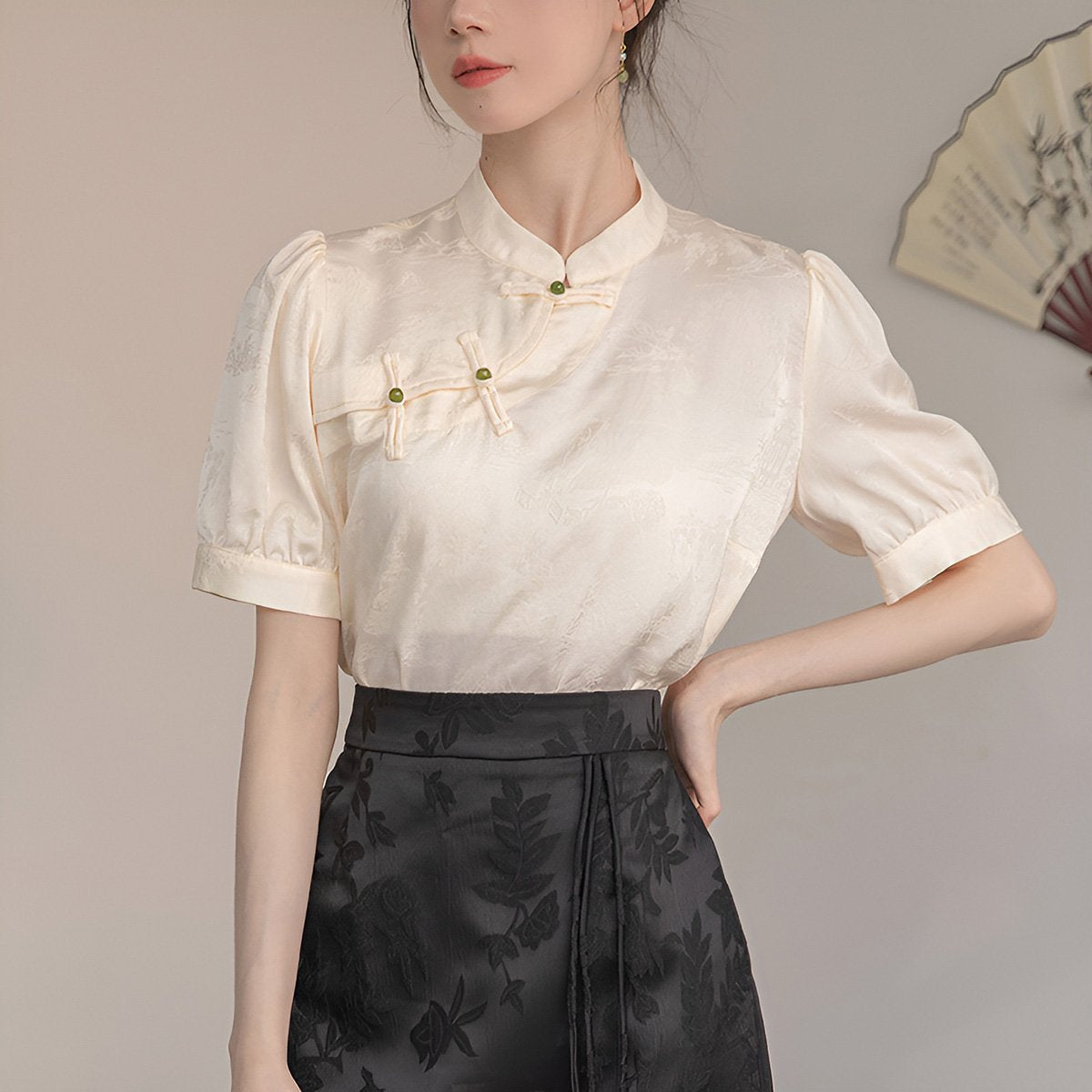 Women's Short Sleeve Silk Cheongsam Blouse