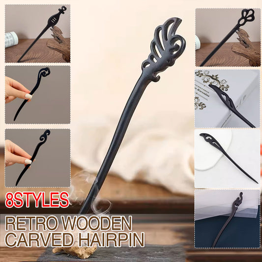 Retro wooden carved hair sticks - elegant hair accessories in 8 styles