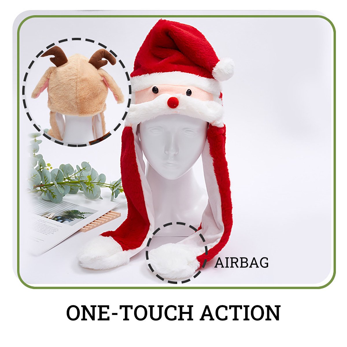 Interactive Christmas Plush Ear Moving Hats