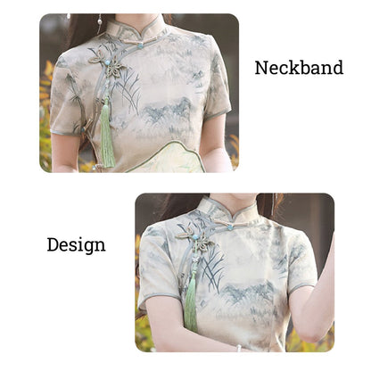 Ivory Floral Slim Fit Cheongsam Dress