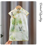 Traditional Chinese Cheongsam for Girls - Qipao Dress with Crane Motifs