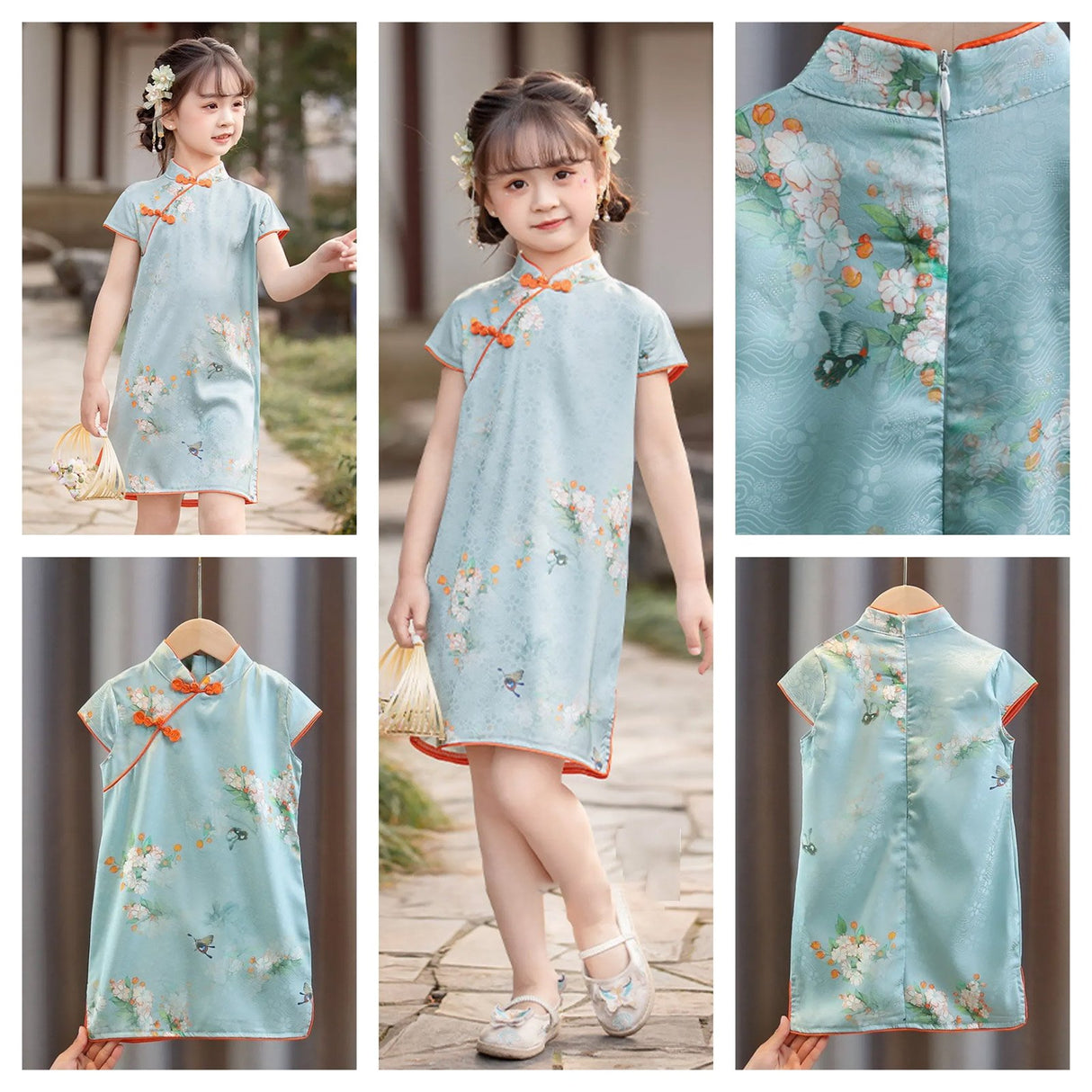 Blossoming Garden Cotton Qipao Dress for Girls with Floral Design