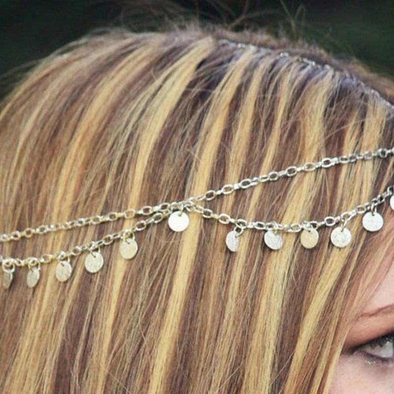 Elegant Golden Layered Hair Chain with Disc Charms