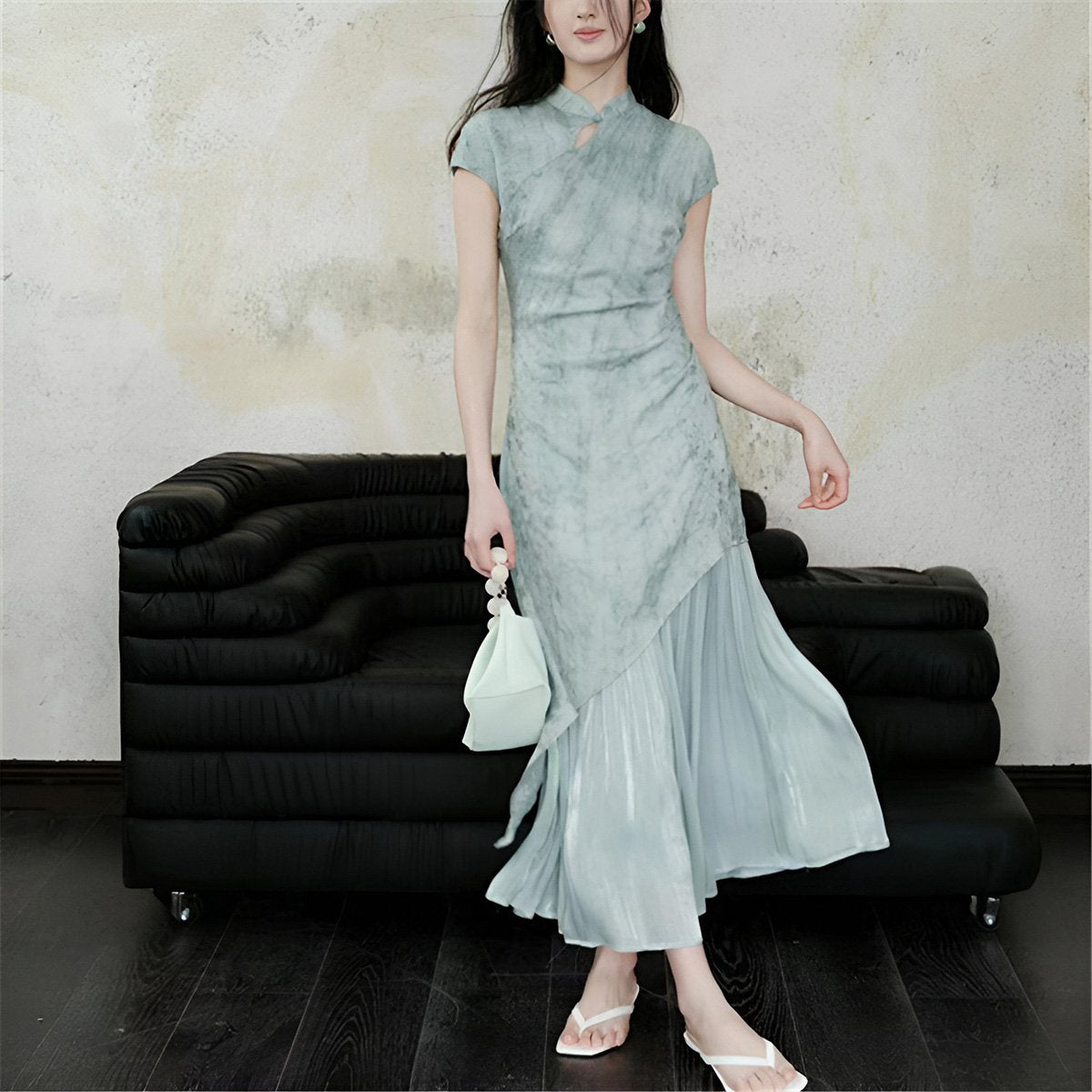 Light Blue Slim Fit Hip Cheongsam Dress