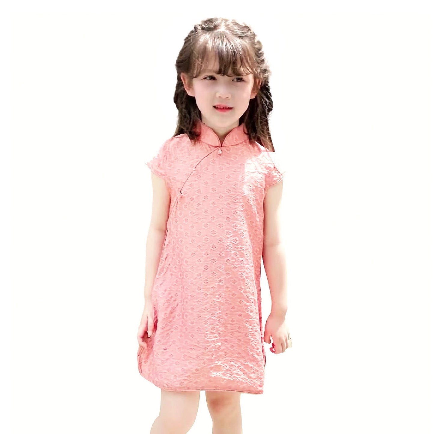 Pink Chinese dress cheongsam for girls with floral patterns