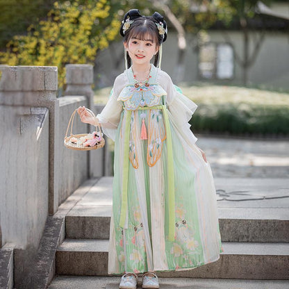 Pastel Floral Hanfu for Kids - Tang Dynasty Elegance