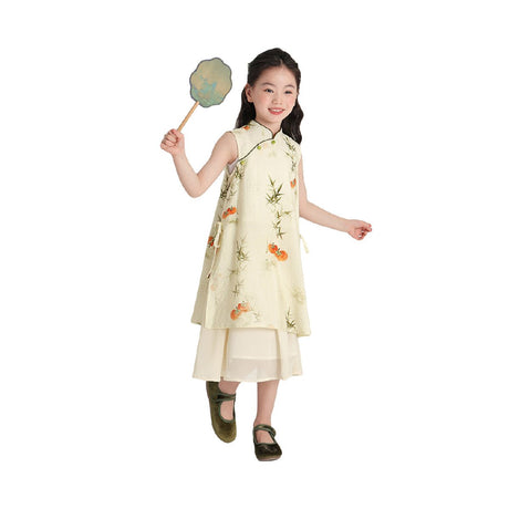 Ivory Floral Long & Half Skirt Cheongsam Dress