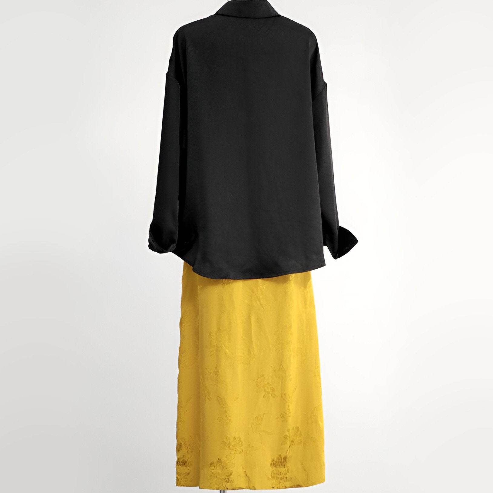 Elegant Black Blouse and Yellow Skirt Modern New Chinese Fashion Set