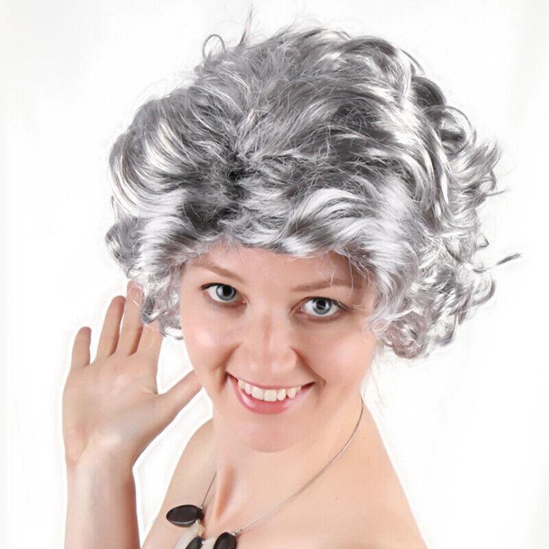 Grandmother Wig Grey Silver Curls Grandma Granny Old Lady Woman Costume Party AU - Aimall
