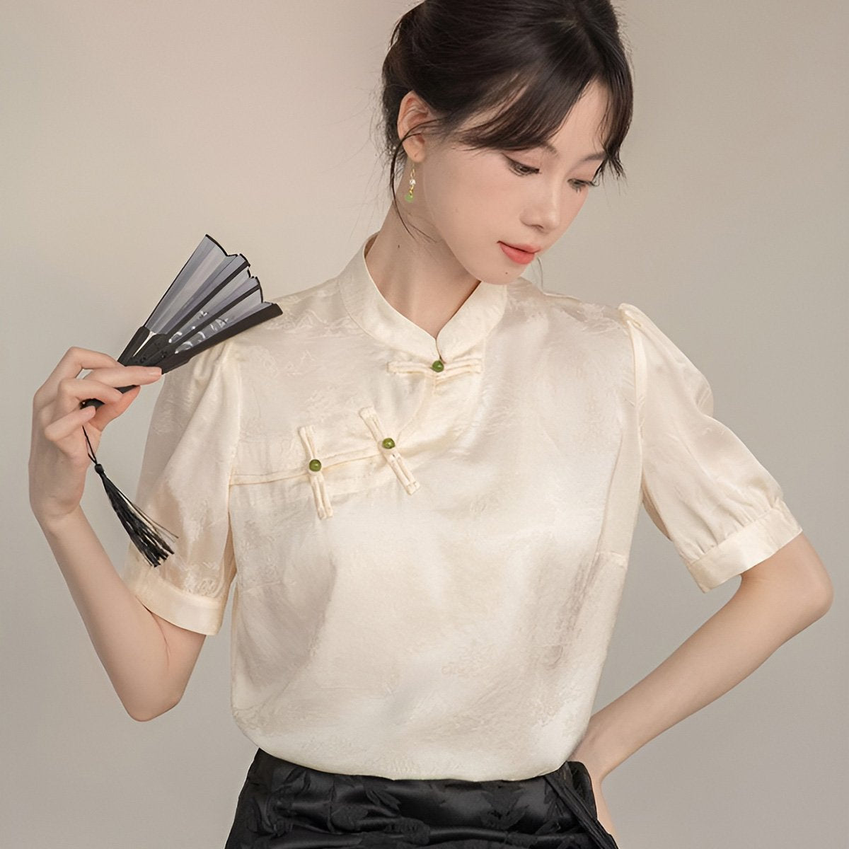 Women's Short Sleeve Silk Cheongsam Blouse