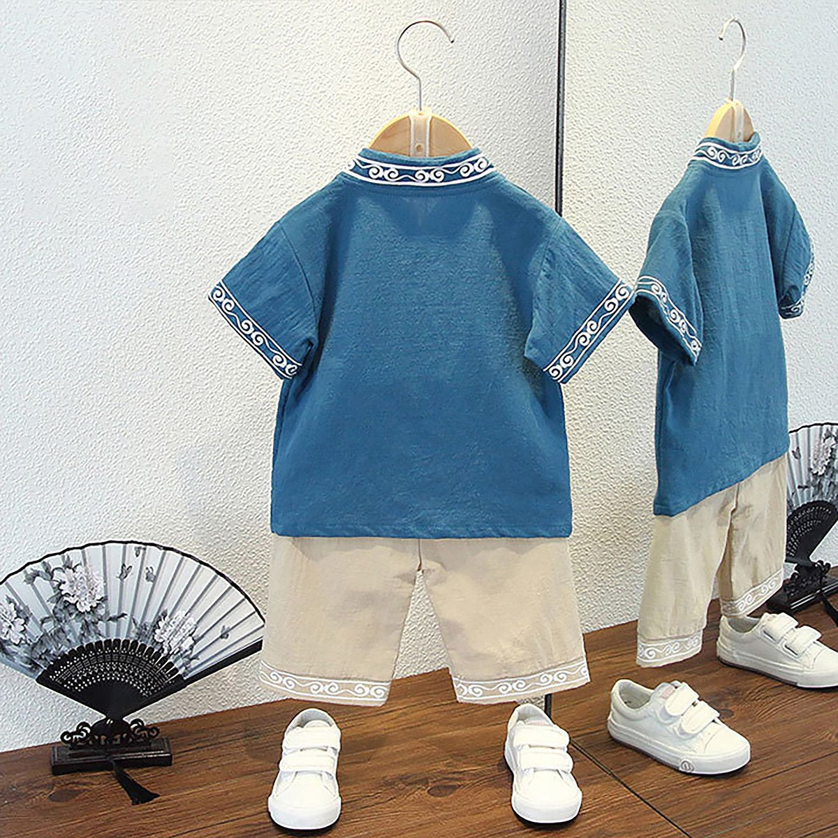 Boys Short Sleeve Hanfu Shorts Two Piece Set