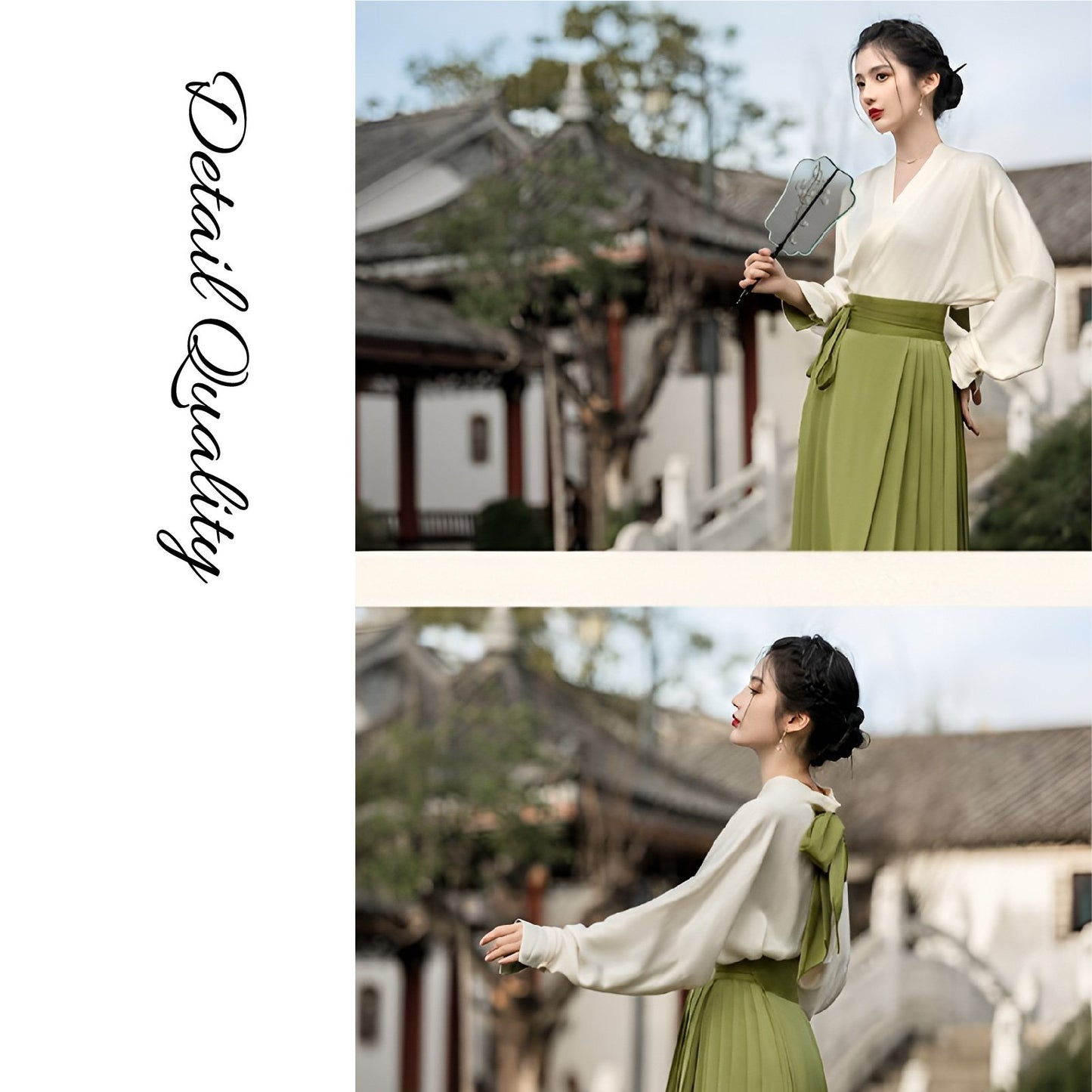 New Chinese Style Green Ma Mian Skirt Set