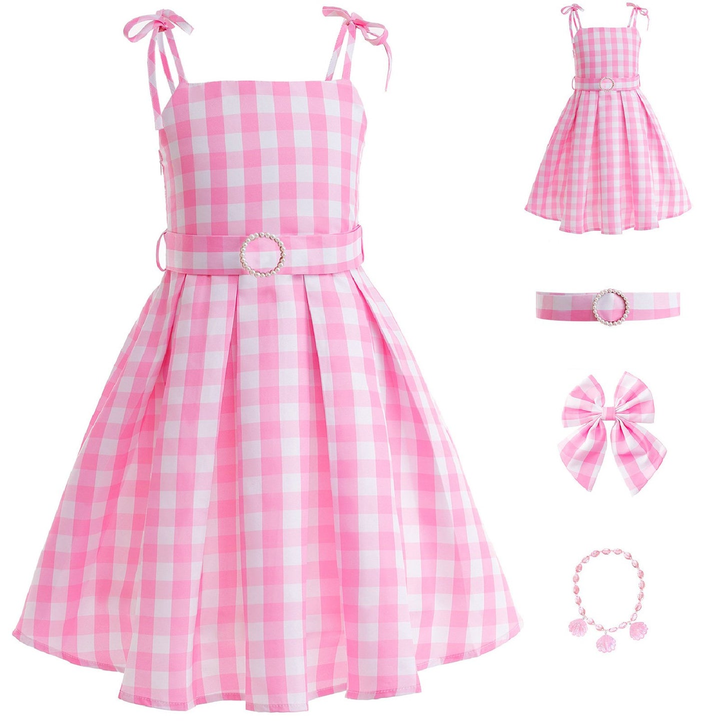 Barbie Cosplay Kid's Pink Gingham Summer Dress Set