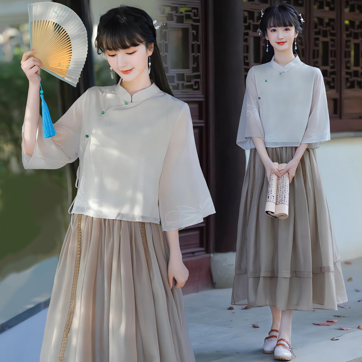 Ivory & Earth Tone New Chinese-Style Cultural Dress Suit