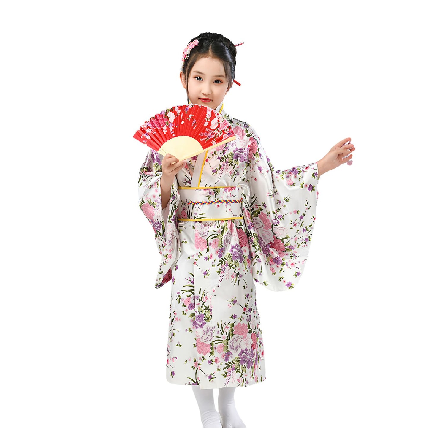 Traditional Japanese Girls' Blossom Kimono Dress Set