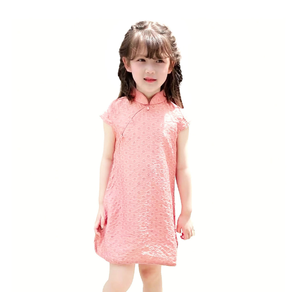 Pink Chinese dress cheongsam for girls with floral patterns