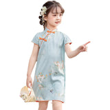 Blossoming Garden Cotton Qipao Dress for Girls with Floral Design