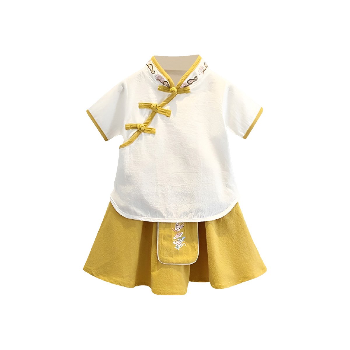 Girls Chinese Style Dress with embroidered traditional two-piece outfit