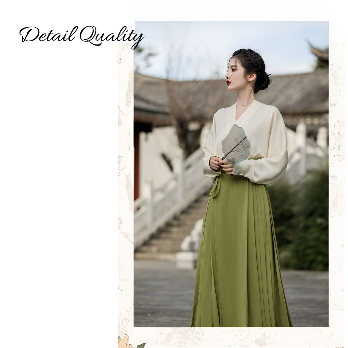 New Chinese Style Green Ma Mian Skirt Set