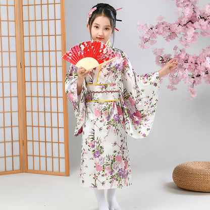 Traditional Japanese Girls' Blossom Kimono Dress Set