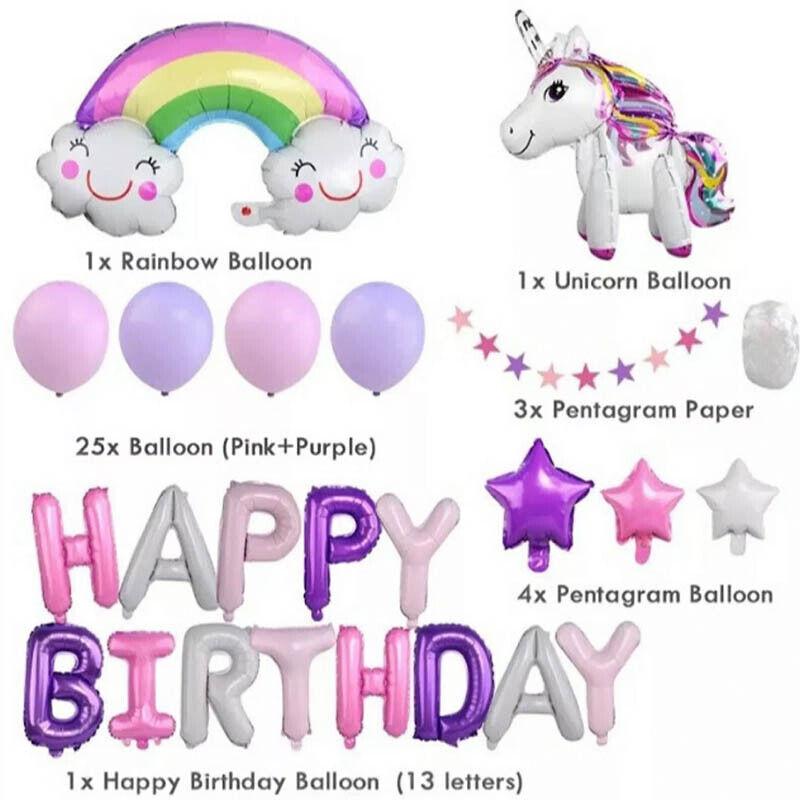 Unicorn and Rainbow Birthday Balloon Set