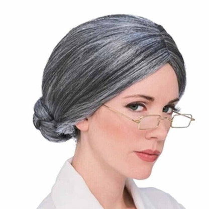 Grandma Wig Old Lady Woman Grey Silver Granny Mother Dress Up Costume Part AU - Aimall