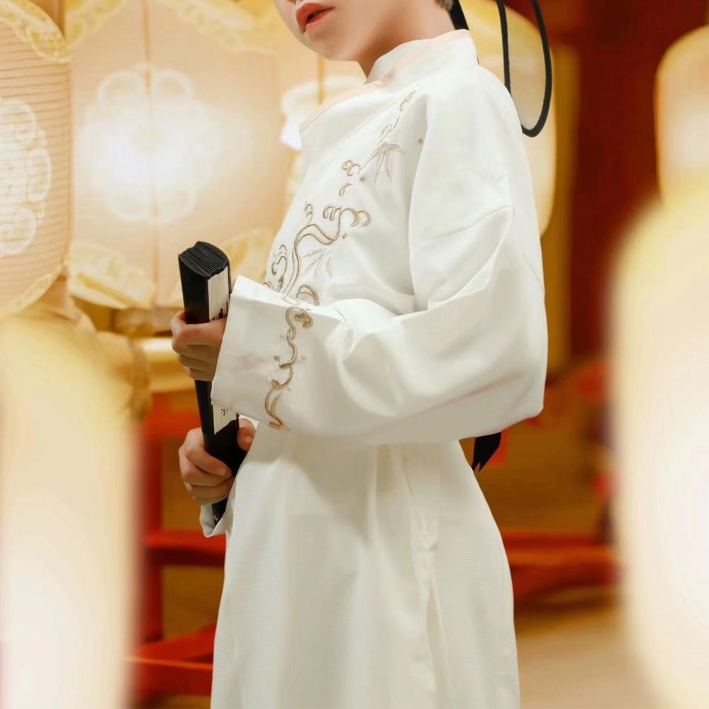 Children's Hanfu male dress - traditional white embroidered costume